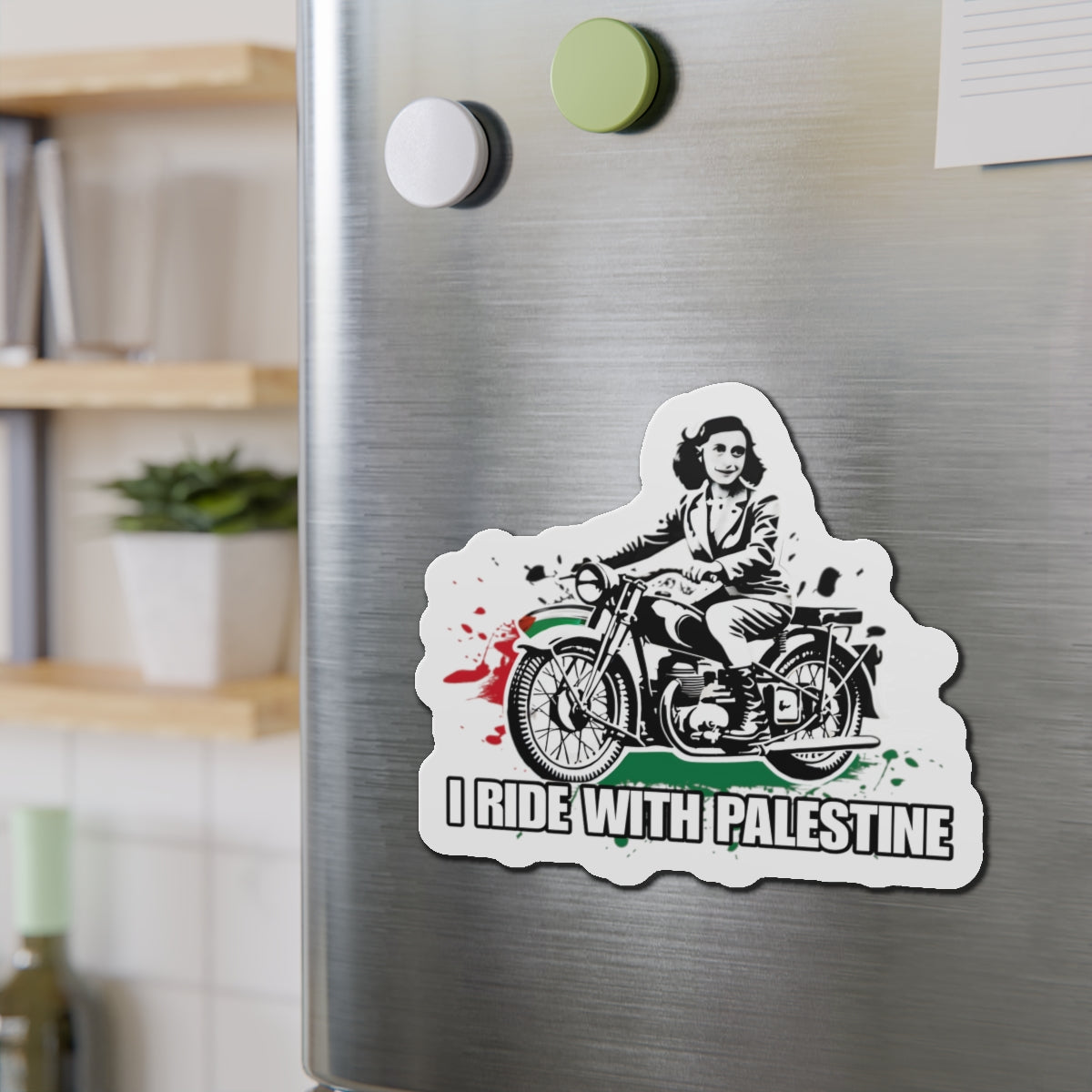 ANNE FRANK Rides with Palestine Die-Cut Magnets Printify