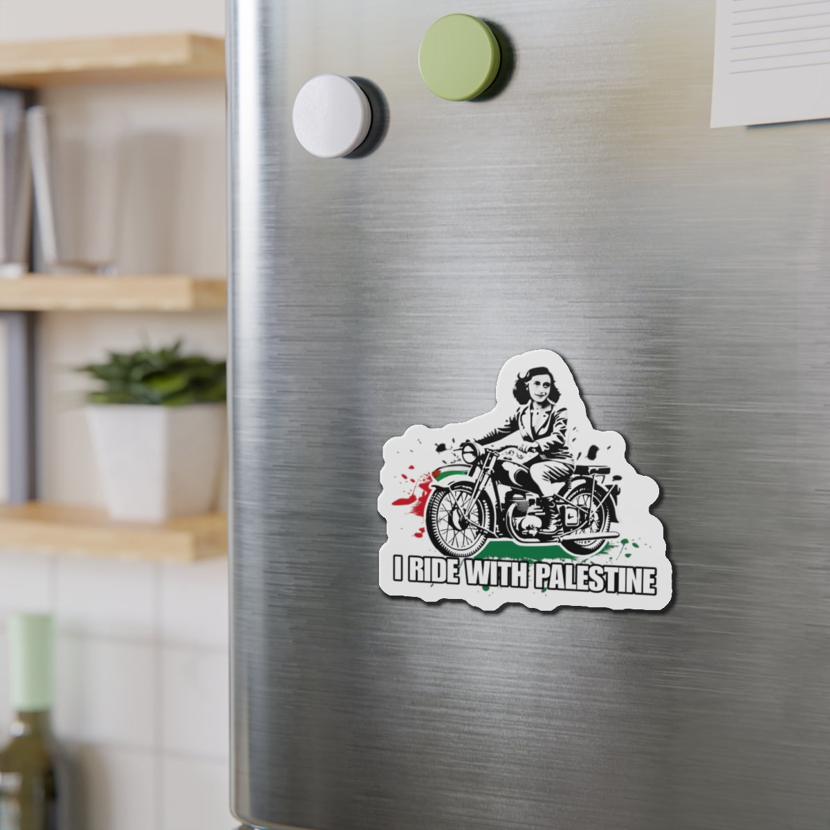 ANNE FRANK Rides with Palestine Die-Cut Magnets Printify