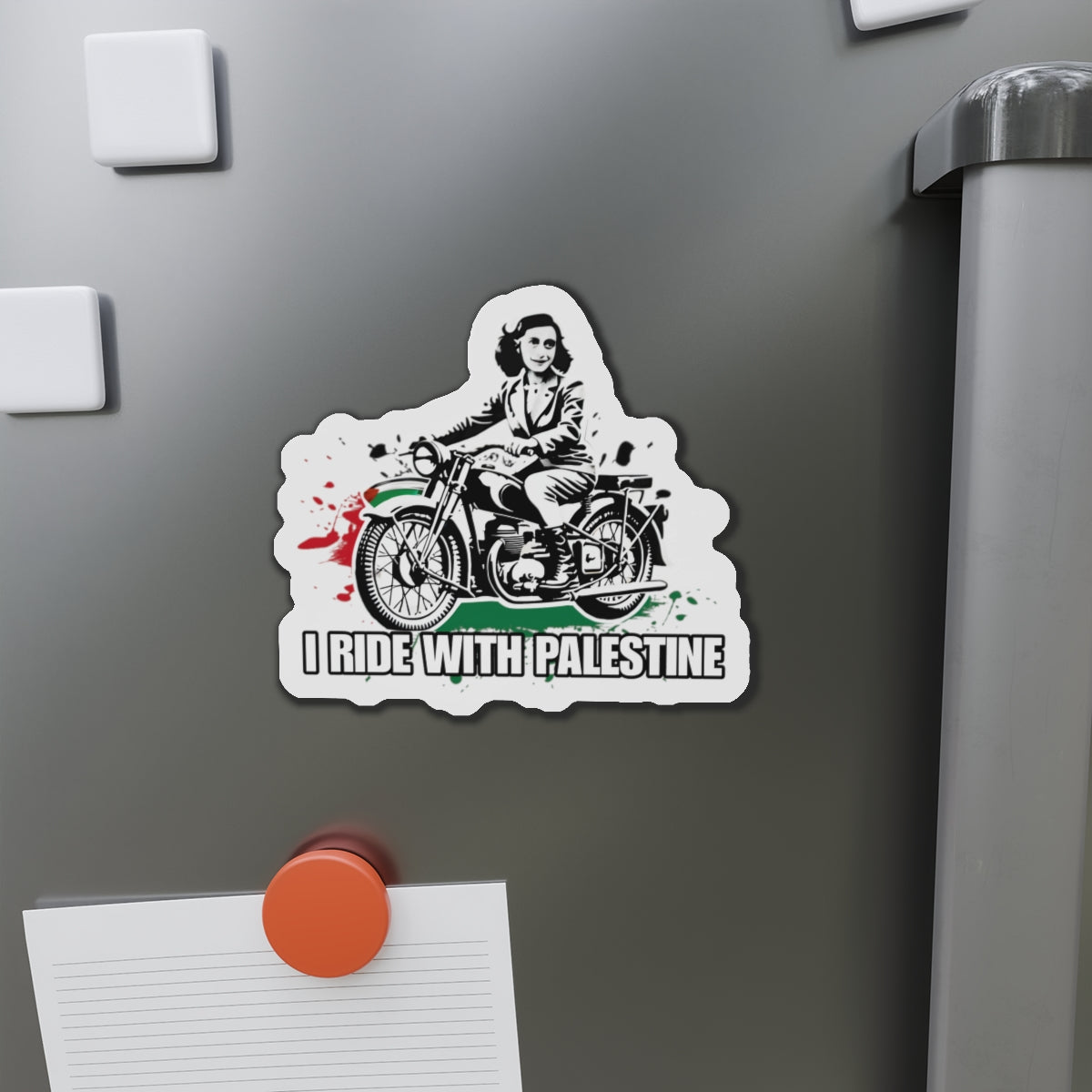 ANNE FRANK Rides with Palestine Die-Cut Magnets Printify