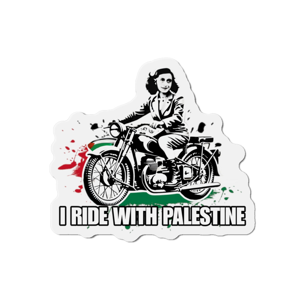 ANNE FRANK Rides with Palestine Die-Cut Magnets Printify